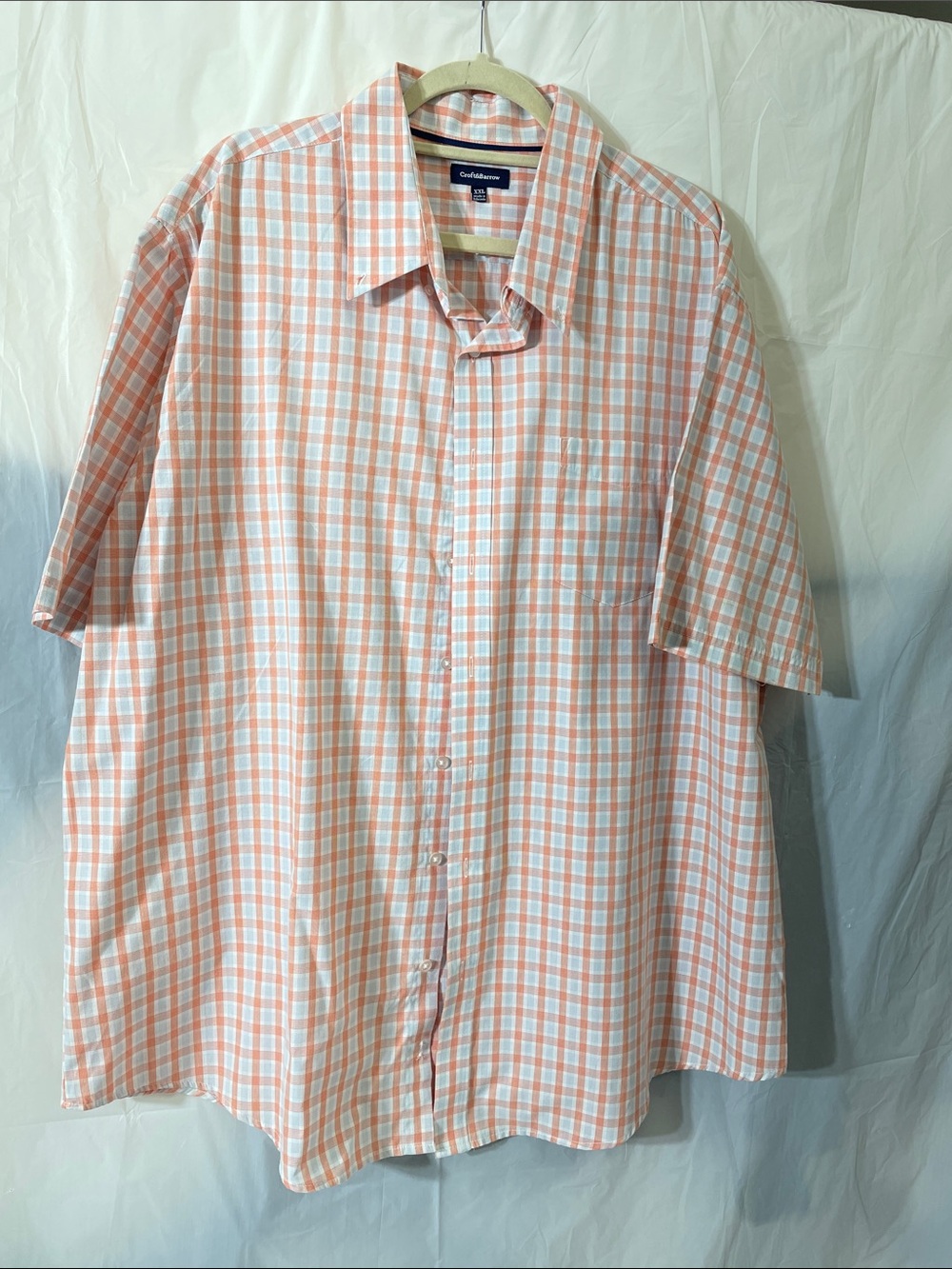 croft & barrow Peach and White Short-Sleeve Button-Down Shirt
